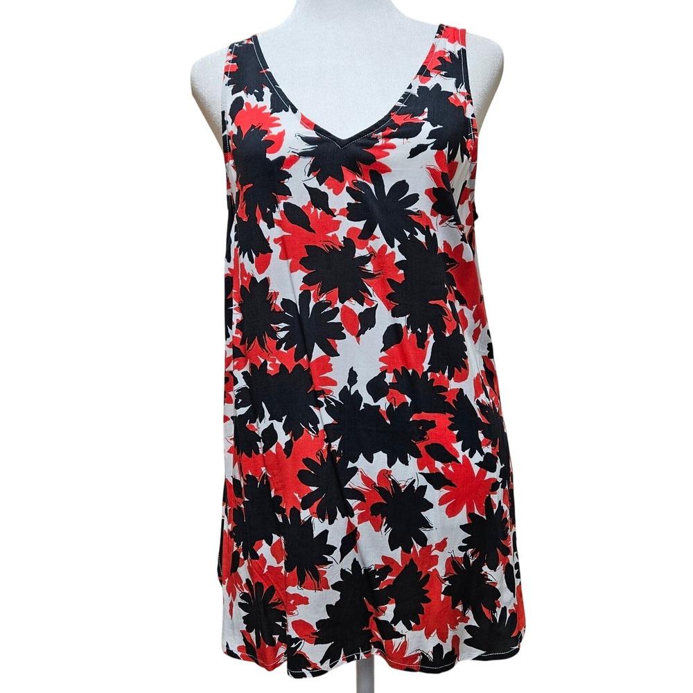 NWT Gap Red/Black/White Floral V-Neck Tank Top Size Medium - Picture 1 of 7